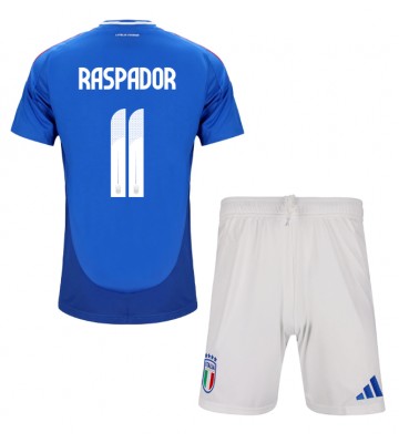 Italia Giacomo Raspadori #11 Primera Equipación Niños Eurocopa 2024 Manga Corta (+ Pantalones cortos)